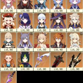 💚 [アジア] 冒険ランク 57 💚 22x ファイブ星5💚キャラクター 46 チャーズ💚クレー & 甘雨 & エウルア & 雷電将軍 &八重神子 & 胡桃 & 神里 綾香 & アルベド & 宵宮 & タルタリヤ