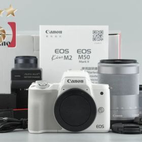 Canon キヤノン 【中古】Canon キヤノン EOS Kiss M2 ダブルズームレンズキット ホワイト 元箱付き ミラーレスカメラ