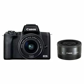 【中古】［非常に良い］Canon ミラーレス一眼カメラ EOS Kiss M2 ダブルレンズキット ブラック KISSM2BK-WLK