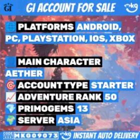 ❤️アジアAR50 ❤️ ⭐⭐⭐⭐⭐5 魈⚔️モナ(C1) 💧雷電将軍(C1)⚡狼の墓石🗡️災厄 クエラー🌪️ ❤️ 4人のキャラクターと武器🎁がたくさん!MKG09073