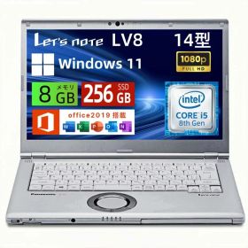 【大感謝祭xポイントアップ】【整備済み品】中古パソコンPanasonic ノートパソコン Let's note CF-LV8 軽量化 14インチ FHD(1920×1080) ノートPC 第8世代 Core i5-8265U/メモリ 8GB/高速SSDストレージ/WEBカメラ/WIFI/HDMI/VGA/Windows 11 Pro&Office 2019搭載