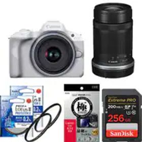 【安心セット 256GB】 [キヤノン EOS R50 ダブルズームキット ホワイト + メモリー + フィルターセット]