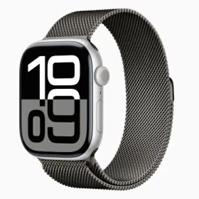 「+2倍ポイント・新品」Apple Watch Series 10 (GPS + Cellularモデル) - 46mm シルバーアルミニウムケースMX123J/A + スレートミラネーゼループ - S/M 4549995501681