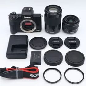 Canon キヤノン ミラーレス一眼カメラ EOS Kiss M ダブルズームキット ブラック EOSKISSMBK-WZK #251204_621041002245