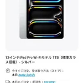 【美品】iPad Pro 13インチ Wi-Fi 1TB 標準ガラス搭載 シルバー 2024年モデル M4チップ
