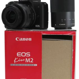 【Canon】キヤノン『EOS Kiss M2 ダブルズームキット / ブラック / バッテリーなし』2020年11月発売 ミラーレス一眼カメラ 1週間保証【中古】