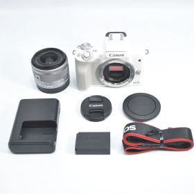 B#10472 T Canon ミラーレス一眼カメラ EOS Kiss M 標準ズームキット ホワイト EOSKISSMWH-1545ISSTMLK