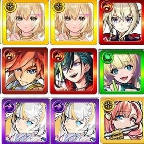 エル×3+マサムネ×2+ルシファー+エクスカリバー+メビウス+ニケ+久遠+マギア×2+ソロモン モバイルゲームモンスト