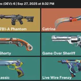 アジア太平洋 | アンランク |在庫価値 5025 VP |6 スキン |プロトコル781-A ファントム |カトリーナ |ベロシティ・ショーティー |ゲームは終わりました シェリフ |ストライカークラシック | メアド譲渡可能 #324