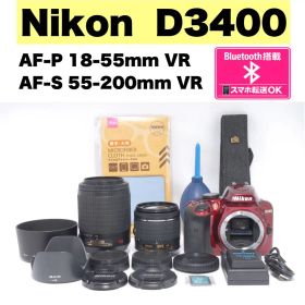 すぐ使える⭐️Nikon ニコン D3400⭐️ダブルレンズ⭐️赤⭐️動画撮影⭐️一眼レフ
