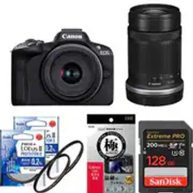 【安心セット 128GB】 [キヤノン EOS R50 ダブルズームキット ブラック + メモリー + フィルターセット]