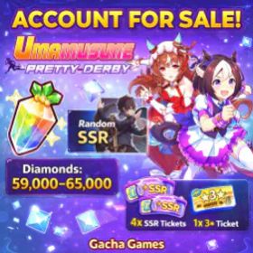 うまむめ プリティダービーアカウント |59,000〜65,000ダイヤモンド | ランダム SSR + 4 SSR チケット+3★ 枚