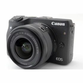 【中古】キヤノン Canon EOS M3 レンズキット ブラック 美品 スマホへ転送・自分撮りミラーレス ストラップ付き