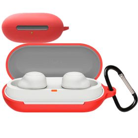 新品 For SONY WF-C500 ケース ソニー WF-C500 保護カバー 柔らかい シリコン製 ソニー WF-C500 ケース 落下防止 キズ防止 耐衝撃 防塵 軽量 装着充電可能 カラビナ付き 紛失防止(レッド)