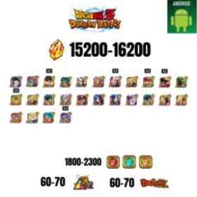[海外][アンドロイド] 15200-16200ストーン | 悟飯 |ガンマ1 |26文字 |60-70 LR + 60-70 ドッカンフェスティバル |1800-2300コイン