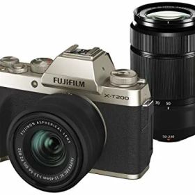 【中古】FUJIFILM ミラーレス一眼カメラ X-T200ダブルズームレンズキット シャンパンゴールド X-T200WZLK-G