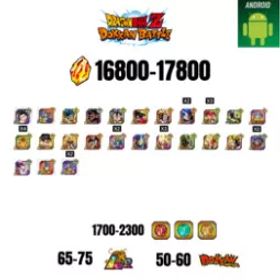 [海外][アンドロイド] 16800-17800ストーン | 悟飯 |ガンマ1 |25文字 |65-75 LR + 50-60 ドッカン祭 |1700-2200コイン