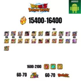 [海外][アンドロイド] 15400-16400ストーン | 悟飯 |ガンマ1 |29文字 |60-70 LR + 60-70 ドッカンフェスティバル |1600-2100コイン