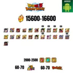 [海外][アンドロイド] 15600-16600ストーン | 悟飯 |ガンマ1 |29文字 |60-70 LR + 60-70 ドッカンフェスティバル |2000-2500コイン