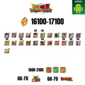 [海外][アンドロイド] 16100-17100ストーン | 悟飯 |ガンマ1 |23文字 |60-70 LR + 60-70 ドッカンフェスティバル |1600-2100コイン