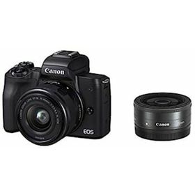 【中古】Canon ミラーレス一眼カメラ EOS Kiss M ダブルレンズキット ブラック EOSKISSMBK-WLK(ミラーレス一眼)