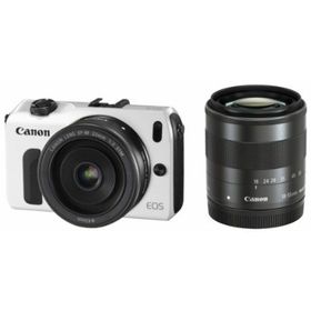 【中古】「非常に良い（無料延長保証）」Canon ミラーレス一眼カメラ EOS M ダブルレンズキット EF-M18-55mm F3.5-5.6 IS STM/EF-M22mm F2 STM付属 ホワイト EOSMWH-(ミラーレス一眼)