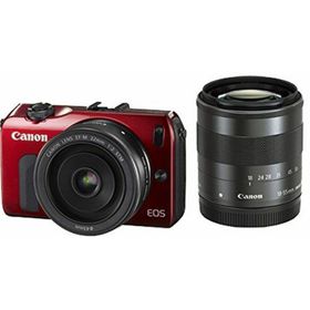 【中古】「非常に良い（無料延長保証）」Canon ミラーレス一眼カメラ EOS M ダブルレンズキット EF-M18-55mm F3.5-5.6 IS STM/EF-M22mm F2 STM付属 レッド EOSMRE-W(ミラーレス一眼)