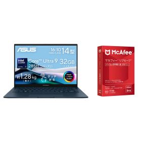 【セット商品】ASUS Zenbook 14 UX3405 ノートパソコン 14型 インテル Core Ultra 9 285H メモリ 32GB SSD 512GB Wi-Fi 7 Bluetooth Windows 11 Home WPS Office付き UX3405CA-TU9325WR ＋ マカフィー リブセーフ 3年版 同時購入版 MLS33JNRURDAM