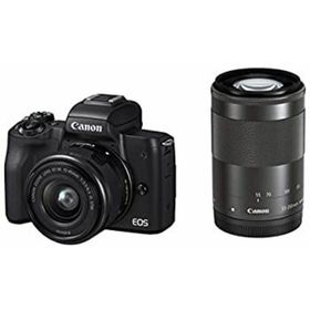 【中古】Canon キヤノン ミラーレス一眼カメラ EOS Kiss M(ブラック)・ダブルズームキット EOSKISSMWH-1545ISSTMLK-A(ミラーレス一眼)