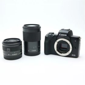 【中古】 《良品》 Canon EOS Kiss M2 ダブルズームキット ブラック 【レンズユニット交換修理/各部点検済】 [ デジタルカメラ ]