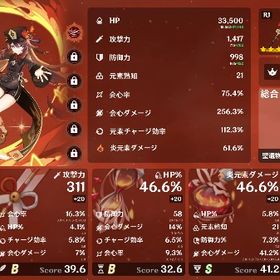 原神 胡桃 スコア200近く