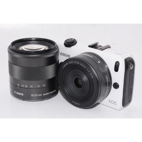 【外観特上級】Canon ミラーレス一眼カメラ EOS M ダブルレンズキット EF-M18-55mm F3.5-5.6 IS STM/EF-M22mm F2 STM付属 ホワイト EOSMWH-WLK(ミラーレス一眼)