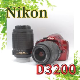 【極美品】Nikon D3200 レッド ダブルレンズキット 約7000回 撮影OK すぐ使えるセット スマホ転送対応✨ 早い者勝ち！！【返品返金保証あり】