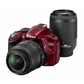 【中古】Nikon デジタル一眼レフカメラ D3200 200mmダブルズームキット 18-55mm/55-200mm付属 レッド D3200WZ200RD(デジタル一眼)
