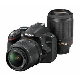 【中古】Nikon デジタル一眼レフカメラ D3200 200mmダブルズームキット 18-55mm/55-200mm付属 ブラック D3200WZ200BK(デジタル一眼)