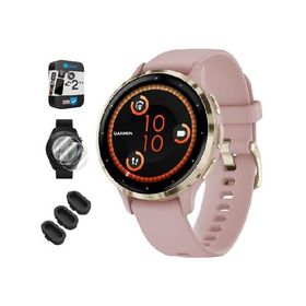Garmin 010-02785-03 Venu 3S Health Fitness GPS Smartwatch Gold Steel Bezel with Dust Rose Case 41mm Bundle with Dust Cover 3 Pack, 2-Pack Screen Prote