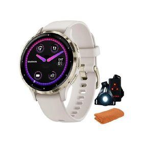 Garmin 010-02785-04 Venu 3S Health Fitness GPS Smartwatch Gold Steel Bezel with Ivory Case (41mm) | Official USA Partner Model | Bundle with Towel, De