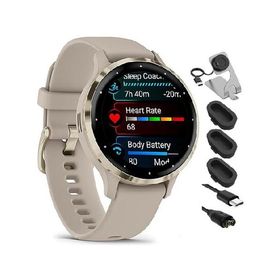 Garmin 010-02785-02 Venu 3S Health Fitness GPS Smartwatch Gold Steel Bezel with French Gray Case 41mm Bundle with Charging Dock, Silicone Dust Cover 3