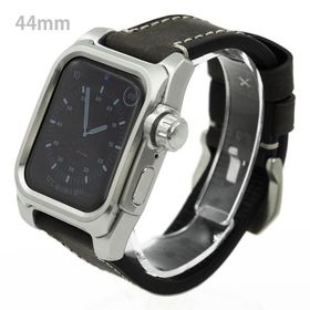 アップルウォッチ5&amp;4 44mm用 FACTRON Next for AppleWatch5 ステンレススチール316Lケース ブラックレザーバンド Series5&amp;4 44mm専用 FA-W-038