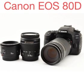 ☆保証付き☆Canon EOS 80D標準&望遠&単焦点トリプルレンズセット
