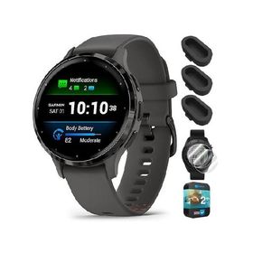 Garmin 010-02785-00 Venu 3S Health Fitness GPS Smartwatch Steel Bezel with Pebble Gray Case 41mm Bundle with Dust Cover 3 Pack, 2-Pack Screen Protecto