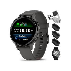 Garmin 010-02785-00 Venu 3S Health Fitness GPS Smartwatch Steel Bezel with Pebble Gray Case 41mm Bundle with Deco Essentials Charging Dock, Dust Cover