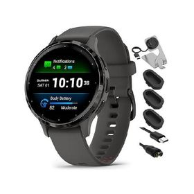 Garmin 010-02785-00 Venu 3S Health Fitness GPS Smartwatch Steel Bezel with Pebble Gray Case 41mm Bundle with Charging Dock, Silicone Dust Cover 3 Pack