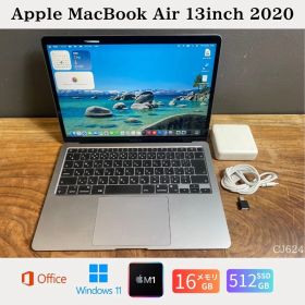 ［バッテリー良好/美品］Apple MacBook Air 13inch 2020/ Apple M1 / メモリ16GB / SSD 512GB / Windows 11 / Office 2024 / CJ624