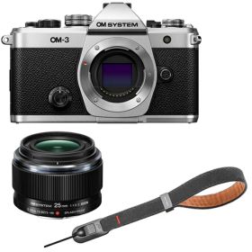 OM SYSTEM オーエムシステム OM-3 ボディ シルバー＋ 25mm F1.8 IIレンズ＋P-CB-296(ディープグレー)セット