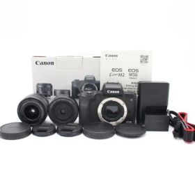 ショット数17000以下！■美品■ CANONミラーレス一眼カメラ EOS Kiss M2 ダブルレンズキット ブラック KISSM2BK-WLK ♯77008