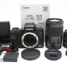 1000ショット以下！Canon ミラーレス一眼カメラ EOS Kiss M2 ダブルズームキット ブラック キヤノン