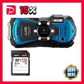 デジタルカメラ PENTAX WG-90 BLUE ＋ 128GB SDXCメモリカード 1セット デジカメ カメラ 写真 PC パソコン 周辺機器 家電