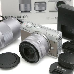 【中古】【良品】キヤノン EOS M100 ダブルズームキット [グレー]（センサー清掃済み） CA01-B4456-2S1 CANON キヤノン EF-Mマウント ミラーレス APS-C EOS