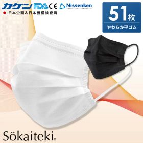 【JIS規格適合】 ＼2/5 23:59まで限定価格！／ マスク 不織布マスク プリーツマスク 不織布 大人 子供 51枚 1箱 小さめ 使い捨てマスク ウイルス 花粉 PM2.5 99%カット Sokaiteki Original 白 黒 ホワイト ブラック 送料無料